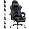 GTPLAYER Sedia da gaming, in tessuto, da ufficio, da gioco, ergonomica, con poggiapiedi, per massaggi, cuscino lombare, imbottito, sedia da gioco, sedia girevole, grigio