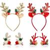 KOOOGEAR Fasce natalizie, cerchietto per capelli a forma di renna, graziose corna di elfo, copricapo e fermagli per capelli per costume di Natale, carnevale (oro + rosso)