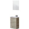 Dmora - Mobile sottolavabo Peoria, Mobiletto per bagno sospeso, Armadio a 1 anta con specchio e lavabo, 40x22h58 cm, Rovere