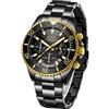 BIDEN Orologi da uomo con cronografo, in acciaio inox, impermeabile, con data, analogico, al quarzo, stile casual e alla moda, Nero oro, Bracciale