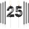 mciskin Set di candele per 25° compleanno Obsidian, candela numero 25 con candele lunghe e sottili per torta, decorazioni per 25° compleanno per ragazzi e ragazze, candela nera Obsidian Cake Topper
