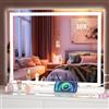 Hasipu Specchio da tavolo con luci, specchio da trucco a LED da 58,4 x 45,7 cm, specchio da trucco illuminato con 3 modalità regolabili, specchio da tavolo con controllo touch screen,