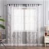Delien Tenda in voile bruciato con motivo a foglie, tenda trasparente con passanti, tende scialli per soggiorno, L x A 140 x 145 cm, bianco, confezione da 1