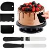 LEKEFETO Piatto girevole per torta da 27 cm, piatto girevole per torta con 5 raschietti, piatto girevole per torte, piatto girevole per torte, accessorio per torte, per cottura e pasticcini - nero
