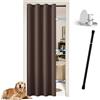 JCyh Tenda per Porta Interna con Bastone, Tenda Porta Oscurante da Soggiorno/Cameretta/Cucina, 1 Pezzo 132x195cm Tenda Divisoria per Interni, Tenda Marrone + Bastone Nero