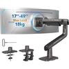 HUANUO Braccio monitor pesanti di schermi ultralarghi fino a 49, con 18kg, supporto scrivania schermi ultralarghi alluminio, supporto monitor regolabile C-pinza, base grommet, max VESA 100x100mm