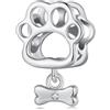 Qings Charm Bead Zampa per Braccialetto in Argento Sterling 925 Ciondolo Cane Gatto con Impronta di Zampa con Osso di Cane per Collana