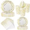 Nkaiso 50 Pezzi Stoviglie per Feste Bianco Oro, 10 x 23cm & 10 x 18cm Piatti Carta Usa e Getta, 10 Tazze, 20 Tovaglioli - per Compleanno Festività Feste Decorazioni -10 Ospiti