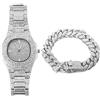 HALUKAKAH Orologio d'oro con Diamantes Iced out,Uomo Placcato in Oro Bianco Platino Cinturino al Quarzo 9.5,con Set di Bracciali a Catena Cubana da 8,Cz Completa Lab Diamantes,0 Pacco Regalo