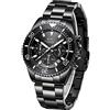 BIDEN Orologi da uomo cronografo in acciaio inossidabile impermeabile data analogico al quarzo orologio da polso casual di moda per gli uomini, Nero Sib, braccialetto
