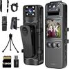 TOSBARRFT 128GB 4K Bodycam con lente rotante a 180°, action cam con batteria da 6 ore, visione notturna, videocamera portatile per animali domestici, ufficio, lavoro di sicurezza della polizia (4K