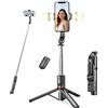 RUKK Treppiede bastone selfie stick mobile 116 cm con 2 luci di riempimento e controllo remoto Bluetooth - Treppiede estensibile per anello di luce, compatibile con iPhone, Samsung e telefoni Android