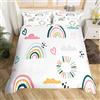 Loussiesd Set di biancheria da letto per ragazze con motivo arcobaleno e cuori, con motivo a nuvole, 3 pezzi, copripiumino matrimoniale Kawaii a righe a pois bianco copriletto per camera da letto