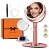 B Beauty Planet Specchio da Trucco Illuminato 20 X con 3 Luci di Colore, LED Dimmerabile e Regolabile in Altezza - Specchio Cosmetico 2 Lati per Bagno - Regalo per Donne Oro rosa