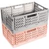 Bocguy 2Pezzi Cassetta Plastica Pieghevoli, Cassette Plastica, Scatola Portaoggetti Pieghevole, Cesto di Stoccaggio Pieghevole, Cestini Portaoggetti per Cucina, Bagno, Ufficio(30x20x12cm,Grigio + Rosa)