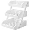 CALM COZY Supporto per Cesto di Frutta in bambù a 3 Livelli, Supporto per Verdure e Pane per ripiano della Cucina, Bianco