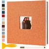 Semfalbuums Album Fotografico Autoadesivo 28x27 CM in Lino Album Portafoto Personalizzabile Scrapbook Photo Album Fotolibro Ricordi Nascita Matrimonio Travel Journal Guest Book, 60 Pagine Arancia
