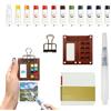 Eiaigky 5 Pezzi Mini Kit Acquerelli Portatile, Acquerelli da Viaggio con Tavolozza in Legno a 8 Griglie con 12 Colori Acquerello Album da Disegno Pennello e Clip in Metallo per Principianti e Professionisti
