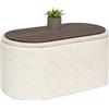 Bonlife Panca ovale con vano portaoggetti, poggiapiedi pieghevole con coperchio, Boucle Bank per piedi del letto, sgabello per soggiorno, camera da letto, ingresso, bianco, 76x38x38 cm