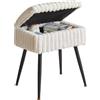 Aibiju Sgabello da Toeletta in Velluto, Sgabello Rettangolare Poggiapiedi Pouf Pouf Trucco con Vano Portaoggetti per Casa, Soggiorno, Spogliatoio, Camera da Letto, Bianco YD-MS151W