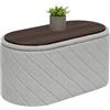 Bonlife Panca ovale con vano portaoggetti, poggiapiedi pieghevole con coperchio, Boucle Bank per piedi del letto, sgabello per soggiorno, camera da letto, ingresso, grigio, 76x38x38 cm
