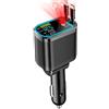 GemCoo Caricatore Auto Retrattile 4 in 1, 80W Accendisigari Usb Doppio Caricatore da auto con iPhone, Google Pixel, Samsung Galaxy (Argento) (Nero)