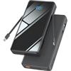 debopo Powerbank 20000 mAh, caricatore portatile con 3 porte e 2 cavi integrati, batteria esterna per cellulare, USB C 20 W, SCP 22,5 W, funzione di ricarica rapida portatile (nero)