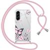 Yoedge Cover con Cordino per Samsung Galaxy A26 5G 6,64, Trasparente Aesthetic Disegni Farfalle Custodia con Collana Tracolla Laccio Collo, Sottile TPU Silicone + PC Antiurto Case per Samsung A26,04