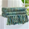 GINAMUSE Coperta lavorata a maglia multicolore verde per divano, 127 x 152 cm, in stile bohémien, per decorare la casa, super morbida, calda e accogliente, coperta a maglia grossa, con nappe