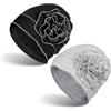 IGXX 2 Pezzi Copricapo Chemio Donna, Turbanti e Foulard in Cotone Traspirante per Perdita dei Capelli (Nero & Grigio, 50-60 cm)
