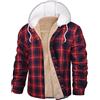 UMIPUBO Felpa Uomo Felpa con Cappuccio Fodera in Pile Invernale Giacca Flanella Plaid Boscaiolo Spesso Camicia con Bottone Cotone Caldo Cappotto Hoodies Sweatshirt con Tasche (Rosso+Blu, M)