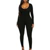 Bcenoilua Tutina Donna Maniche Lunga Push Up Pagliaccetto Tuta Intera Sexy Yoga Jumpsuit Scollo U Completo Tinta Unica One Piece Rompers Slims Elastico Bodysuit per Fitness Palestra Jogging Clubwear