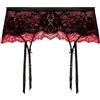 YAMAMAY - Reggicalze in pizzo Donna Nero e rosso,Decoro floreale, 87% poliammide 13% elastan
