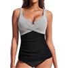 Hanna Nikole Top tankini da donna, controllo della pancia, fiocco pettorale push-up, costume da bagno singolo, top solo, scollo a V arricciato, Nero , M