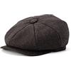 BOTVELA Men's 8 Piece Wool Blend Newsboy Flat cap Herringbone Pattern in Classic 5 Colors (Coffee, L)