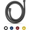 GEFIRE Tubo Doccia 2M Flessibile doccia in PVC Nero Tubo Doccia Flessibile da Anti Torsione G1/2 con 4 Doccia Riduttore di Flusso, Resistenza alle Alte Temperature