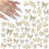 Lilbitty 24 pezzi ciondoli per unghie, lega Y2k, nail art, ciondoli di strass, cuore 3D, fiocco, farfalla, ciondolo con strass, gemme per unghie a forma di ciliegia