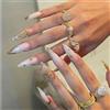 VelvetGlow Long Stiletto Nails con French Tip, Unghie finte bianche Ombre con motivi floreali in 3D dorati, Unghie finte a forma di mandorla, Unghie acriliche scintillanti per donne, 24 Pcs