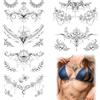 VelvetGlow 6 Pcs Set Fiore Nero Grande Temporaneo Tatuaggi Per Petto Donne e Vita Schiena Finti Tatuaggi Per Ragazze Adulti, Mandala Fiore Ramo Adesivi Tatuaggio Arte Corporea