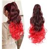 Gairyan 50cm Coda Capelli Extension con Pinza Posticci per Capelli Sintetici Coda di Cavallo Claw Ponytail Coda Capelli Extension Clip Ricci Mossi Ondulati Lunghi Parrucchino, Nero Ombre Rosso