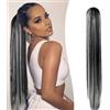 Gairyan Extension Coda di Cavallo Lisci con Pinza 60cm Coda Capelli Extension Posticci per Capelli Sintetici Lunghi Claw on Ponytail Naturale per Donna, Nero & Biondo candido