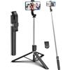 Extraible Treppiede per selfie, 164 cm, estensibile, Bluetooth, con telecomando wireless per smartphone, treppiede portatile da viaggio per selfie/registrazione video/foto/live streaming/Vlog