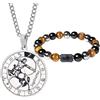 Caimeytie Set da uomo con segno zodiacale, collana e bracciale a costellazione in acciaio inox, braccialetto elastico di perle, regalo di compleanno, 60cm (Halskette) / 19cm (Armband), Acciaio
