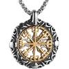 HZMAN Collana vichinga Vegvisir con bussola norrena, in acciaio inox, con ciondolo a forma di totem, con incisione a forma di sole, amuleto norreno,, 4.0cm x 3.4cm, Acciaio inossidabile, Nessuna