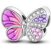 NARMO Braccialetti di Fascino per le Donne 925 Charms in Argento Sterling per Braccialetti Rosa Viola Doppio Colore Farfalla Charm, Pink Purple Butterfly