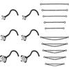 PunkTracker Piercing da naso in acciaio chirurgico, 20 g, 2 mm, 2,5 mm, 3 mm, zirconia cubica, con catena, in acciaio chirurgico, gioielli per naso, metallo, non noto, Metallo, acciaio inossidabile, acciaio,