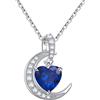 Qings Ciondolo Donna Collana Luna Zaffiro Blu Birthstone Settembre Solitario Argento 925 Collane Cuore Regalo di Anniversario per Sposa Donne