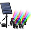 T-SUN Luci Solari per Laghetti 5 in1 RGB Luce Solari Per Laghetti Faretto Solare per Esterni RGB Lampada Solare Sommersa Con 2 Modalità, IP68 Impermeabile, Per Giardino, Albero, Patio, Stagno