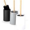 SAVEGA - Scopino WC con manico in bambù e setole in nylon - Spazzolone XL 46 cm - Elegante set scopino con contenitore in plastica - Accessorio bagno moderno (Bianco)