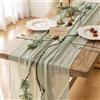 ZephyrHome Runner da Tavola Verde Salvia in Garza di Cotone, Stile Boho Chic per Matrimoni, Baby Shower, Vari Vacanze - Decorazione Rustica Naturale per Tavolo Cucina, Tende Interne, Progetti DIY (80 x 300 cm)